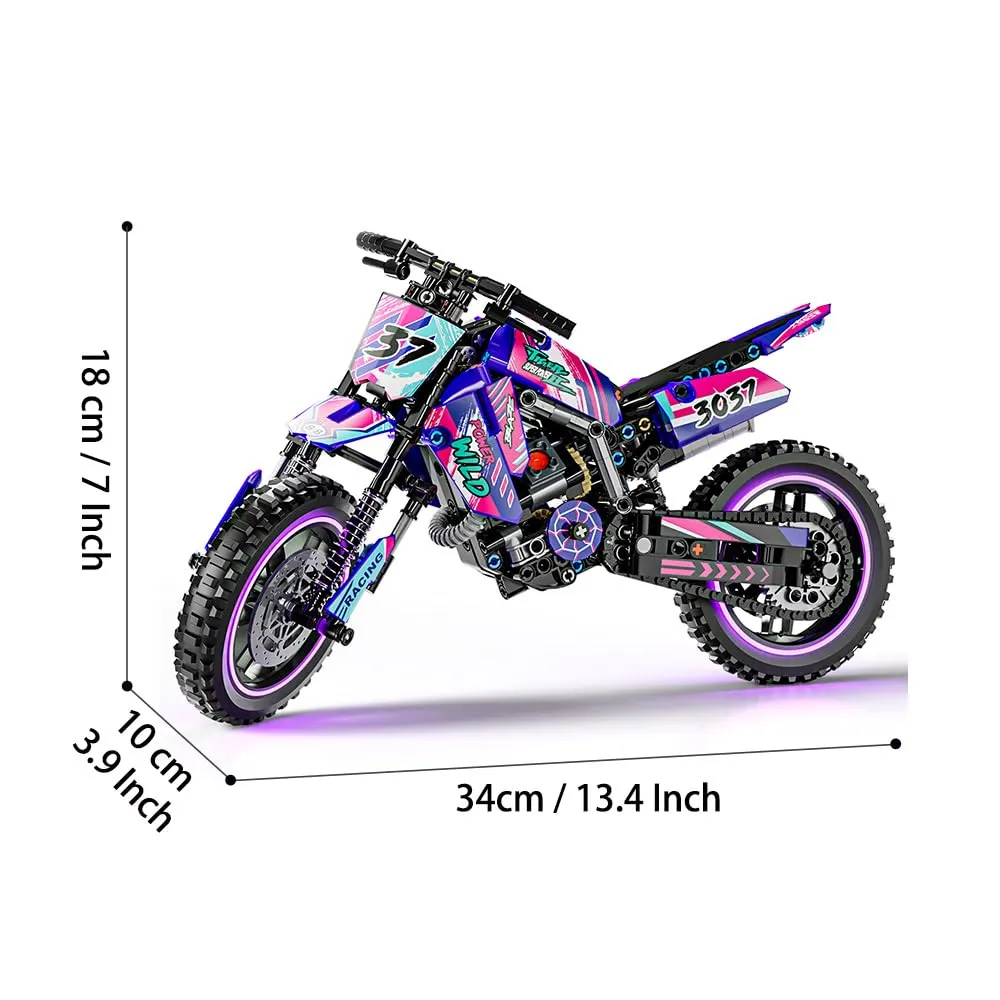 Mesiondy Off-Road Motocross Bike Building Kit – 476 PCS Premium Brick System | Dirt Bike Technic Model | Racing Decal Detail - Image 2