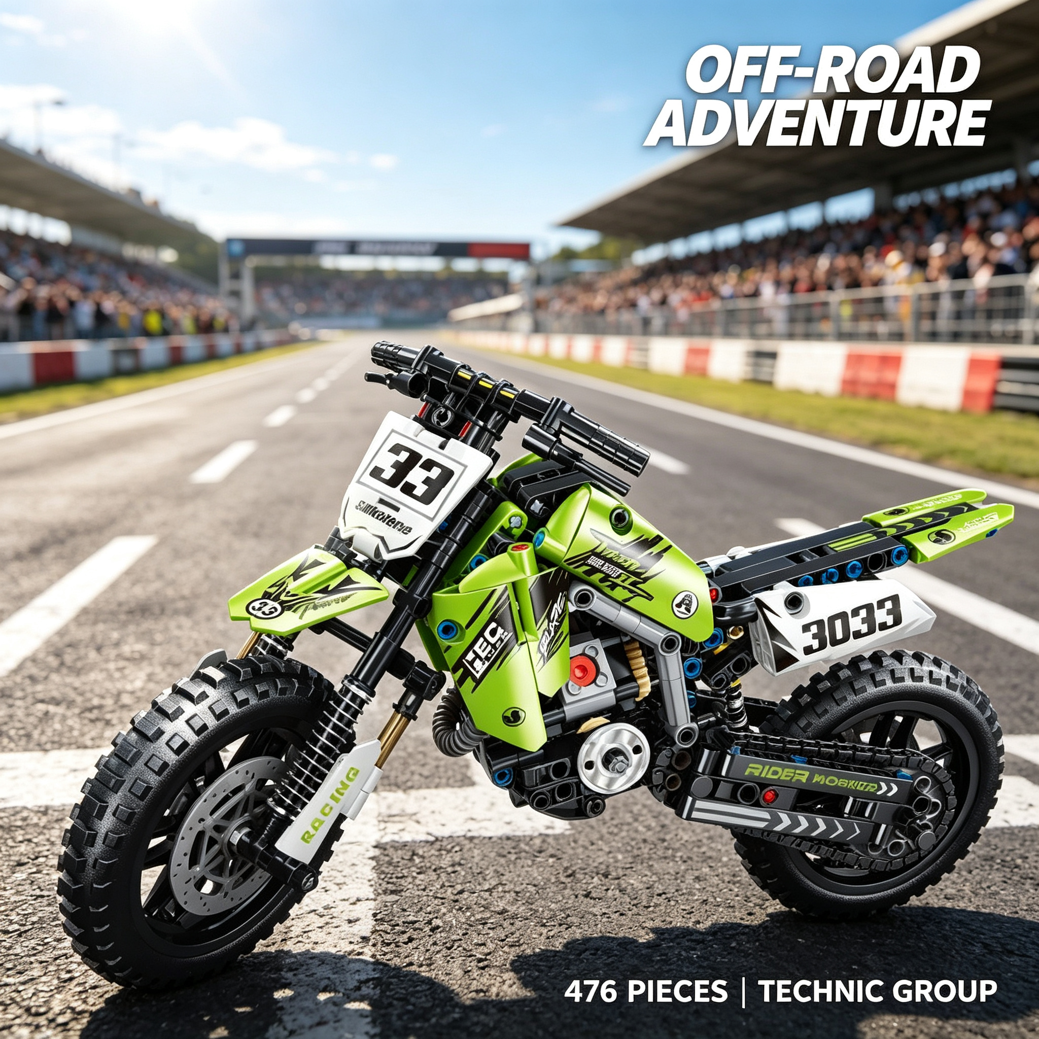 Mesiondy Championship Off-Road Dirt Bike Building Kit – 476 PCS Premium Brick System | Motocross Racing Model | Number 33 Livery - Image 3