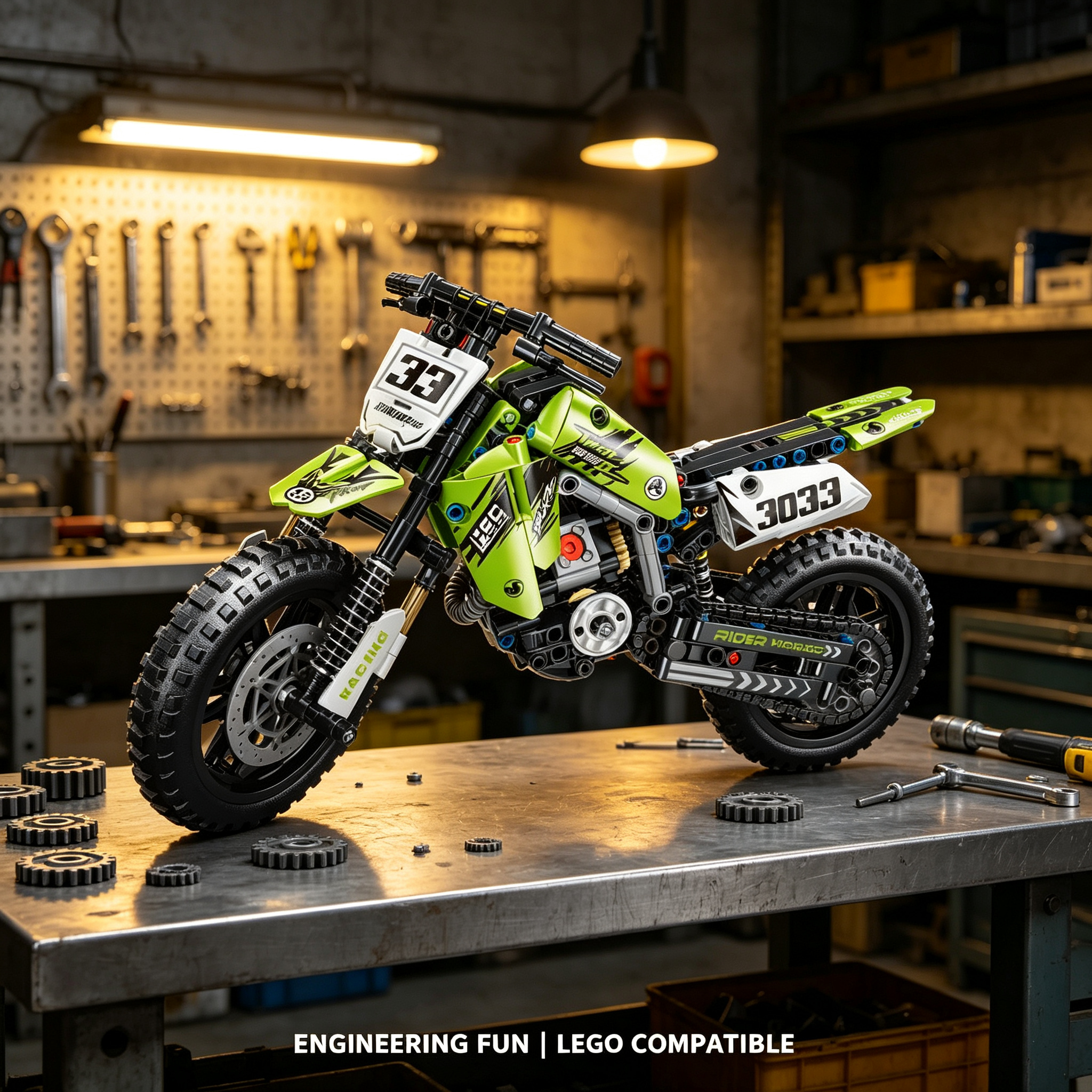 Mesiondy Championship Off-Road Dirt Bike Building Kit – 476 PCS Premium Brick System | Motocross Racing Model | Number 33 Livery - Image 4