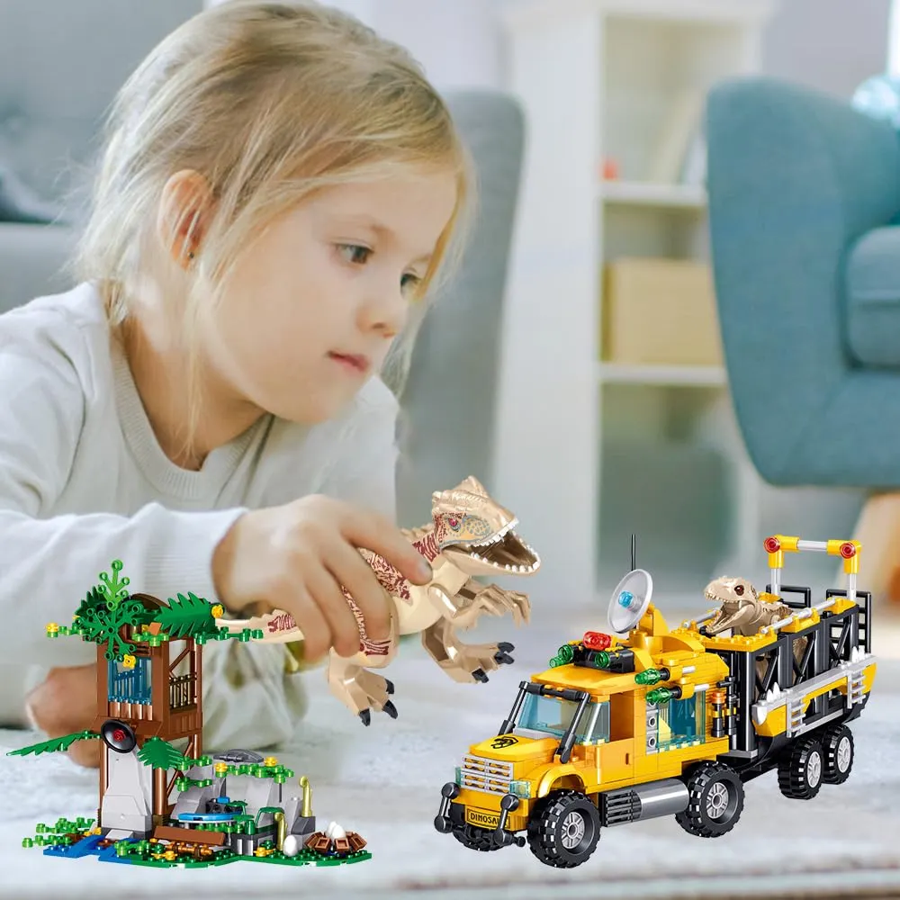 Mesiondy Prehistoric Apex Predator Expedition Building Set – 546 PCS Premium Brick System | Dino Transport Truck, Watchtower & Dinosaur Figures - Image 2