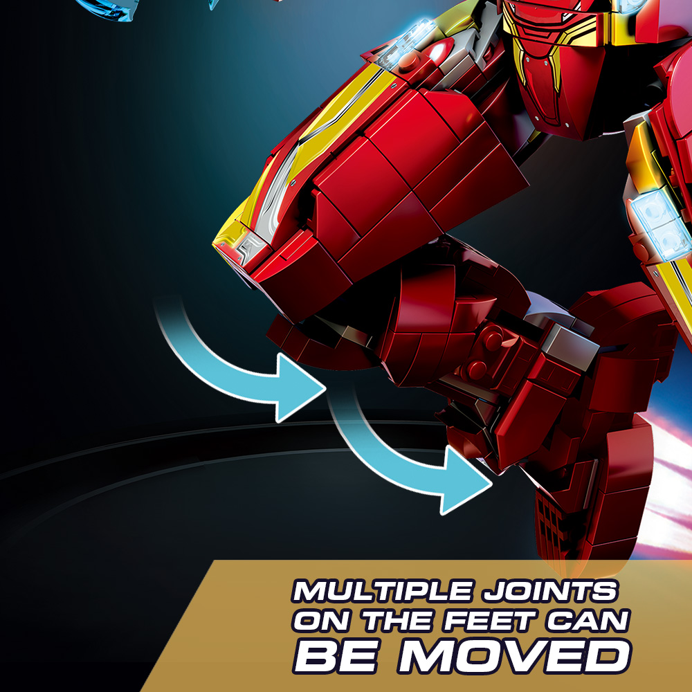 Ultimate Red & Gold Mecha Building Set – 13.8" Tall Armored Figure with 1,568 PCS, Full Articulation & Dual Energy Blades - Image 10