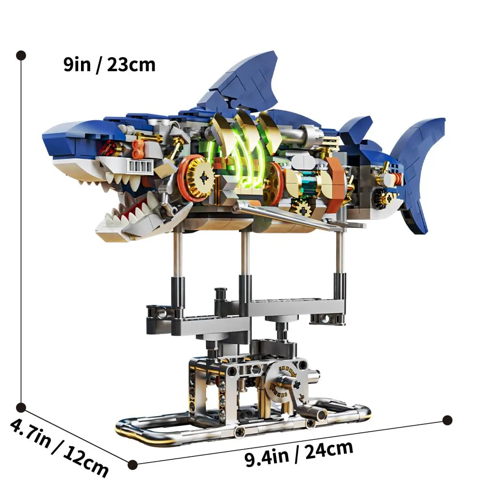 Mechanical Half-Cut Shark Building Set ๐ฆ โ 687 PCS, Hand-Cranked Moving Action, 9" Tall STEM Toy for Kids & Adults โ๏ธ - Image 2