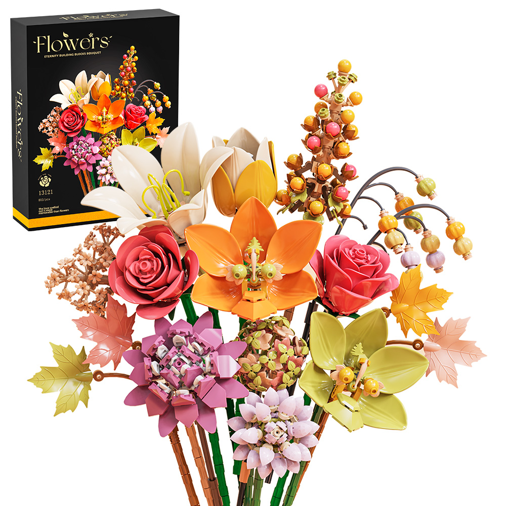 Mesiondy Eternity Flowers Bouquet Building Kit – 813 PCS DIY Artificial Floral Arrangement | Premium Brick System | Gift-Ready Box