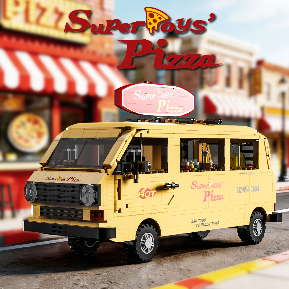 Mesiondy Retro Pizza Delivery Van Building Kit – 634 PCS Premium Brick System | 80s Food Truck Model | Removable Rooftop Sign & Interior Kitchen Detail - Image 3
