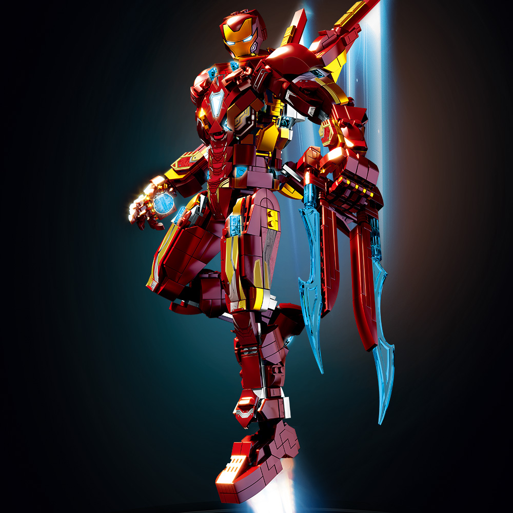 Ultimate Red & Gold Mecha Building Set – 13.8" Tall Armored Figure with 1,568 PCS, Full Articulation & Dual Energy Blades - Image 6