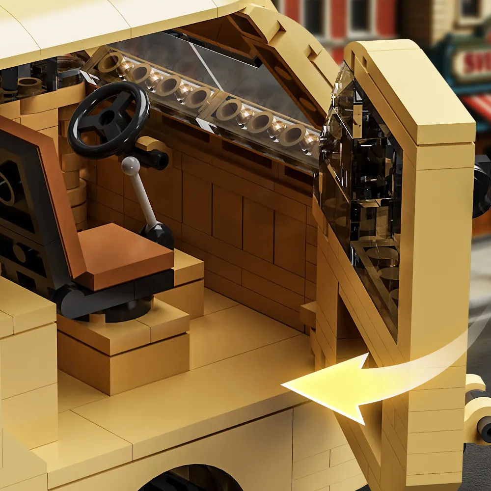 Mesiondy Retro Pizza Delivery Van Building Kit – 634 PCS Premium Brick System | 80s Food Truck Model | Removable Rooftop Sign & Interior Kitchen Detail - Image 8