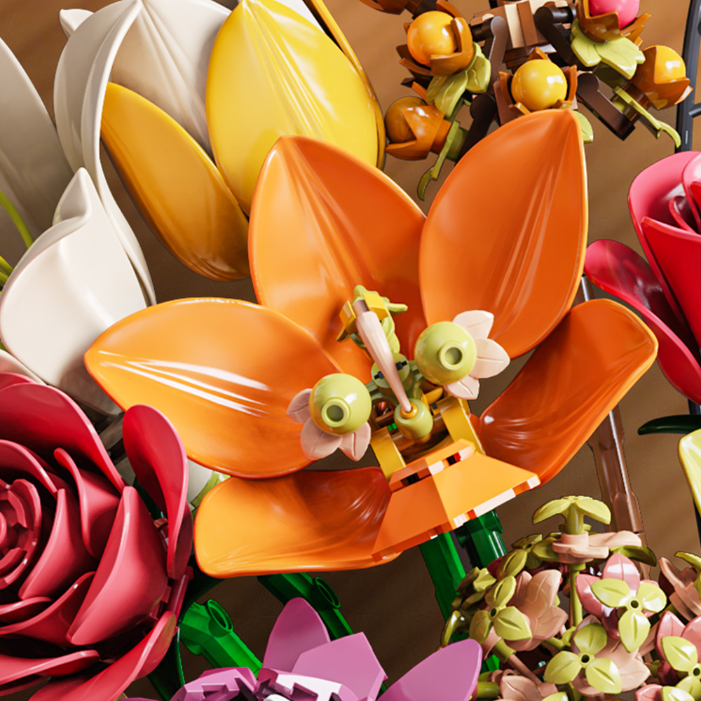 Mesiondy Eternity Flowers Bouquet Building Kit – 813 PCS DIY Artificial Floral Arrangement | Premium Brick System | Gift-Ready Box - Image 12