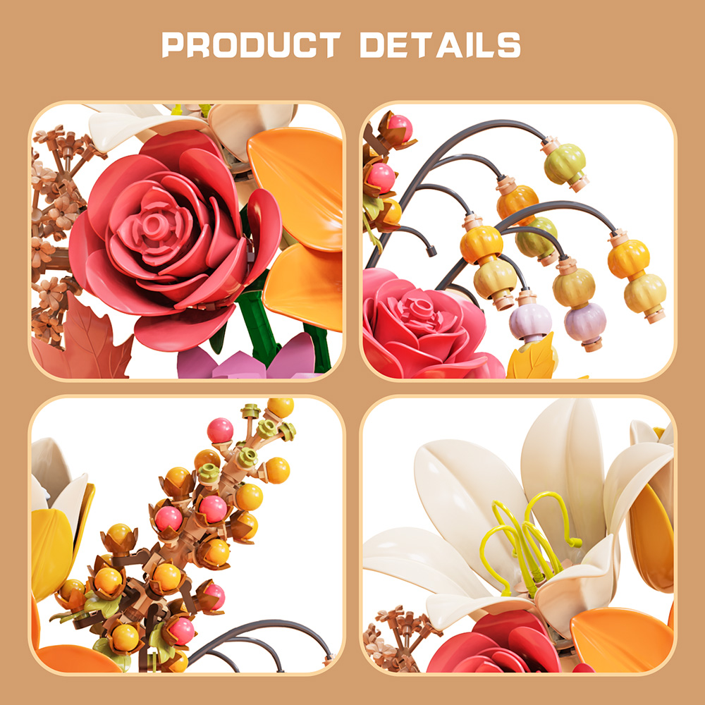 Mesiondy Eternity Flowers Bouquet Building Kit – 813 PCS DIY Artificial Floral Arrangement | Premium Brick System | Gift-Ready Box - Image 13