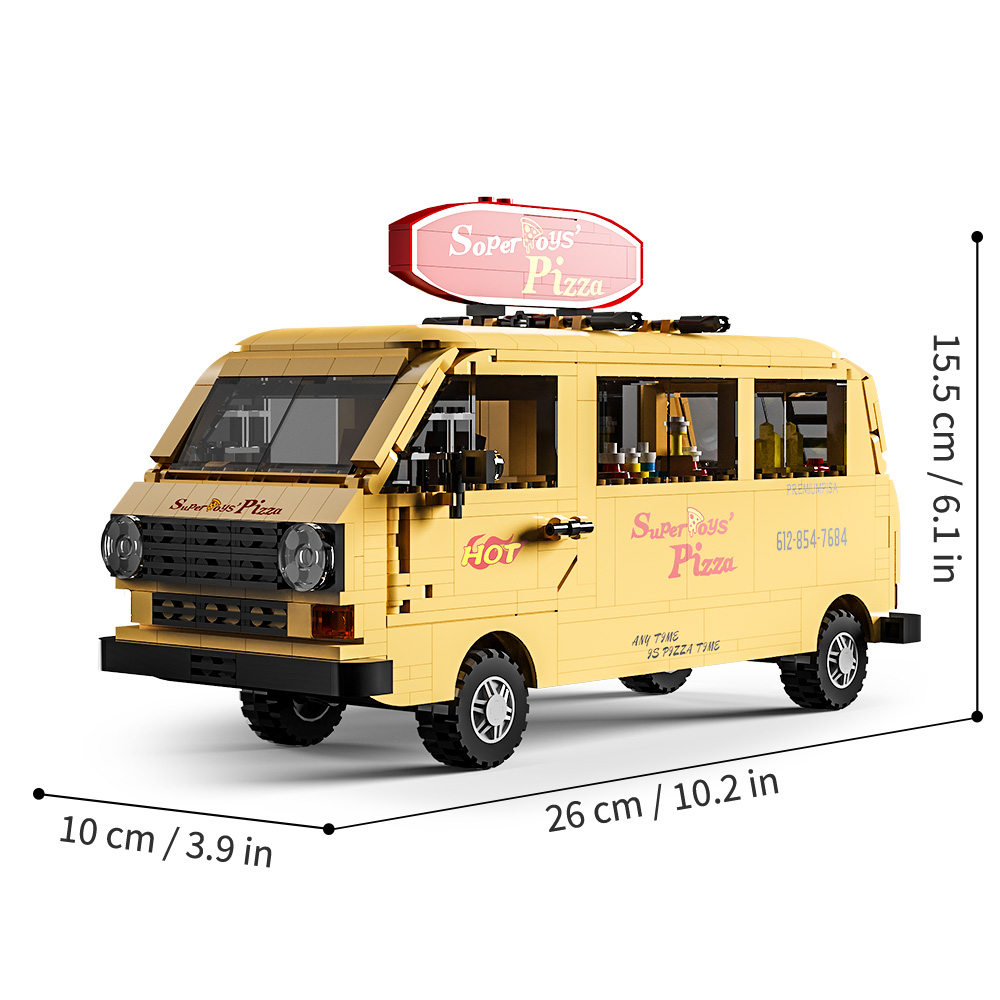 Mesiondy Retro Pizza Delivery Van Building Kit – 634 PCS Premium Brick System | 80s Food Truck Model | Removable Rooftop Sign & Interior Kitchen Detail - Image 2