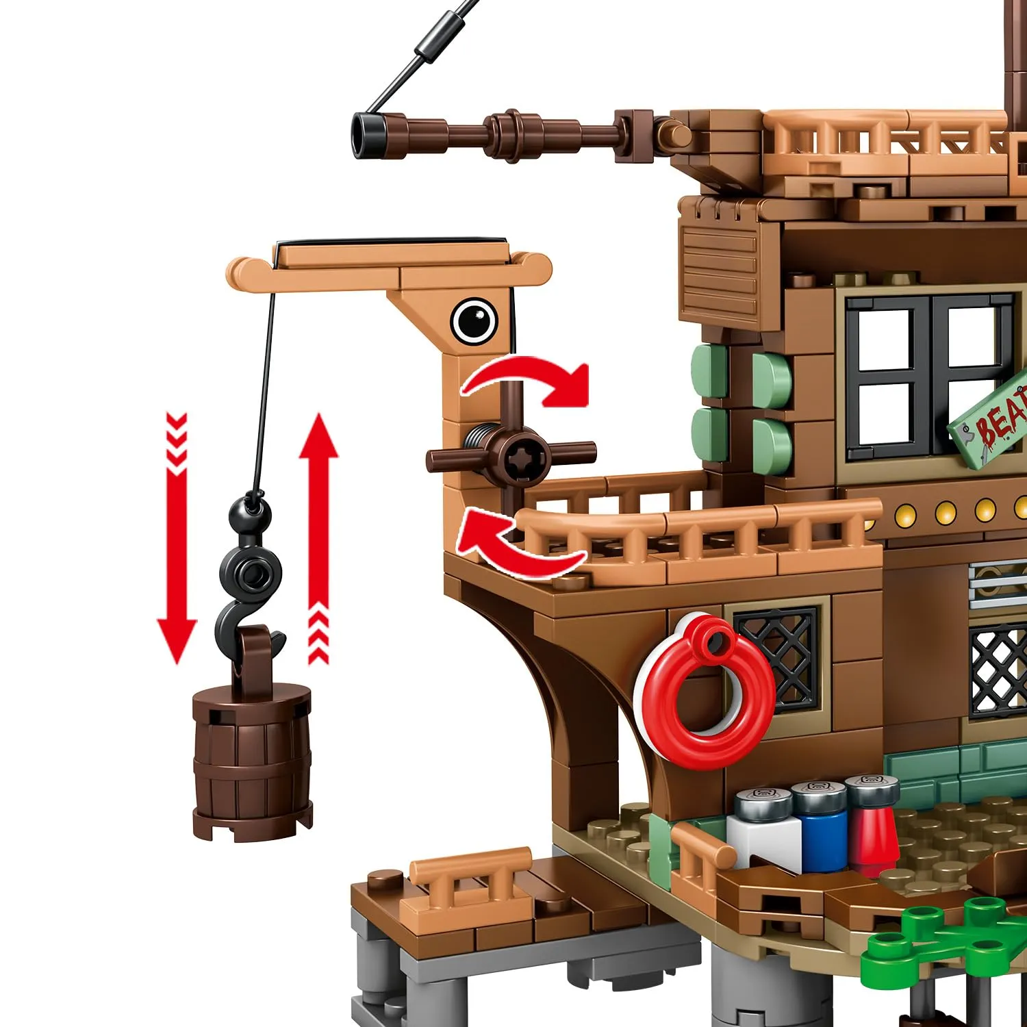 Mesiondy Pirate Island Pier Building Set ๐ดโโ ๏ธ โ 573 PCS, 21.6" Long Pirate Dock & Boat Toy ๐ข, Compatible with Major Brick Brands ๐งฉ - Image 8
