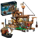 Mesiondy Pirate Island Pier Building Set 🏴‍☠️ – 573 PCS, 21.6" Long Pirate Dock & Boat Toy 🚢, Compatible with Major Brick Brands 🧩