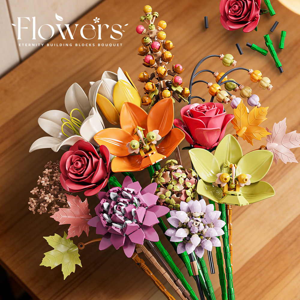 Mesiondy Eternity Flowers Bouquet Building Kit – 813 PCS DIY Artificial Floral Arrangement | Premium Brick System | Gift-Ready Box - Image 3