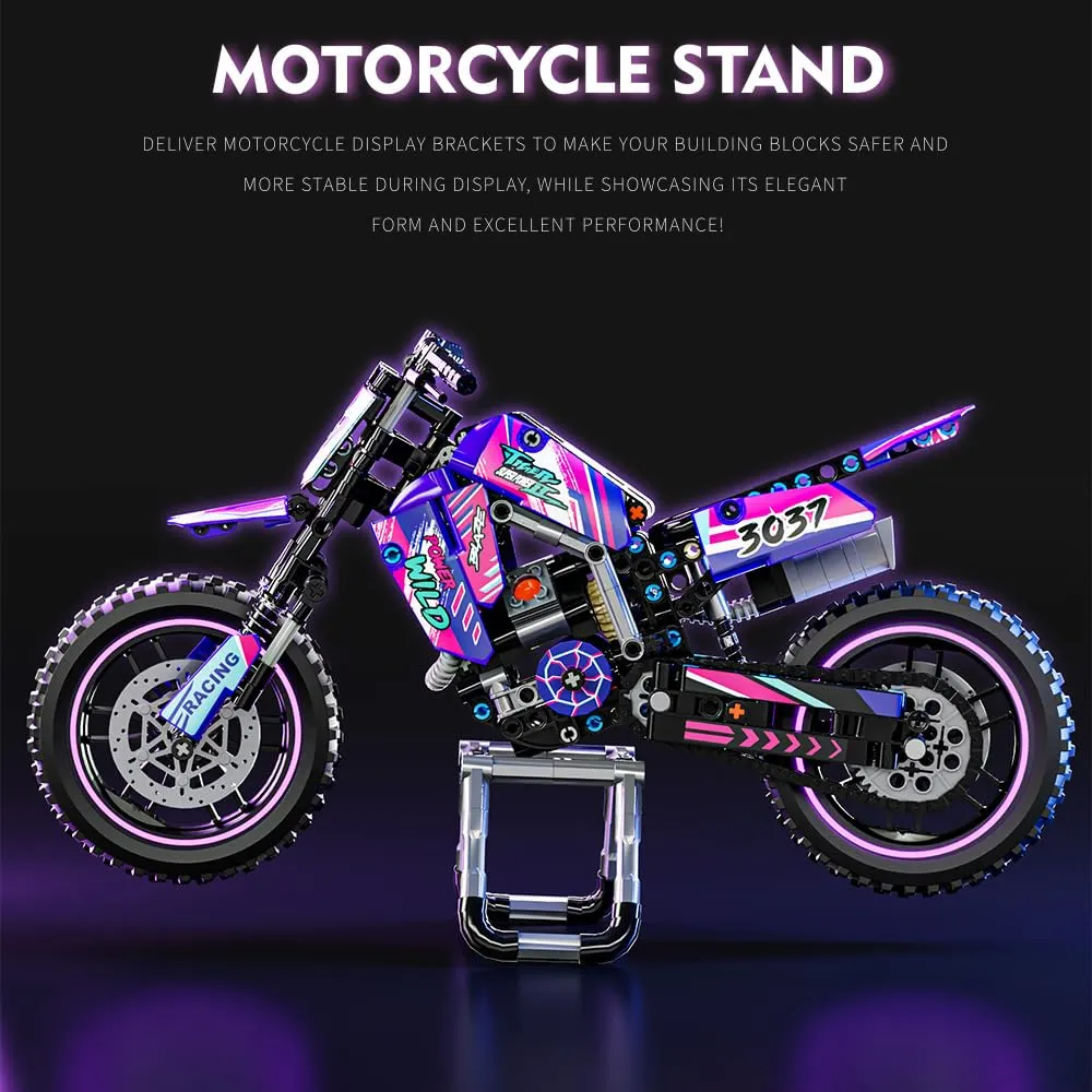 Mesiondy Off-Road Motocross Bike Building Kit – 476 PCS Premium Brick System | Dirt Bike Technic Model | Racing Decal Detail - Image 5